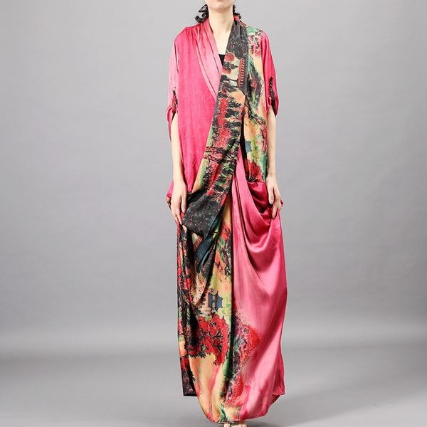 

women spring v neck irregular printed dress ladies vintage print autumn dresses female 2021 robe vintage femme vestidos 12135, Red