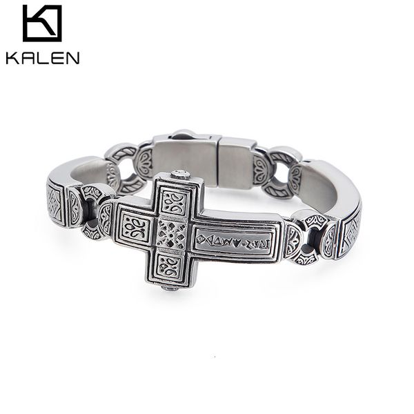 

bangles bracelet punk men's curved cross titanium steel wide face japanese and korean rock stainless jewelry, Black