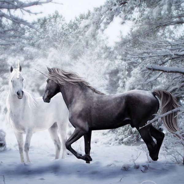 Benutzerdefinierte tapete 3d schwarz weiß horse schnee landschaft foto malerei mural wohnzimmer kulissen dekor wasserdicht