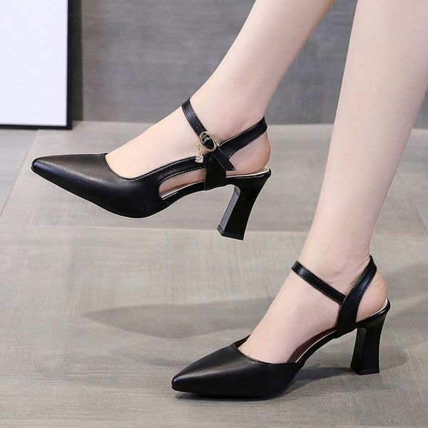 

sandals 2021 summer women high heels dress shoes pointed toe pump ankle strap sandalias mujer ladies shoe black 9209n