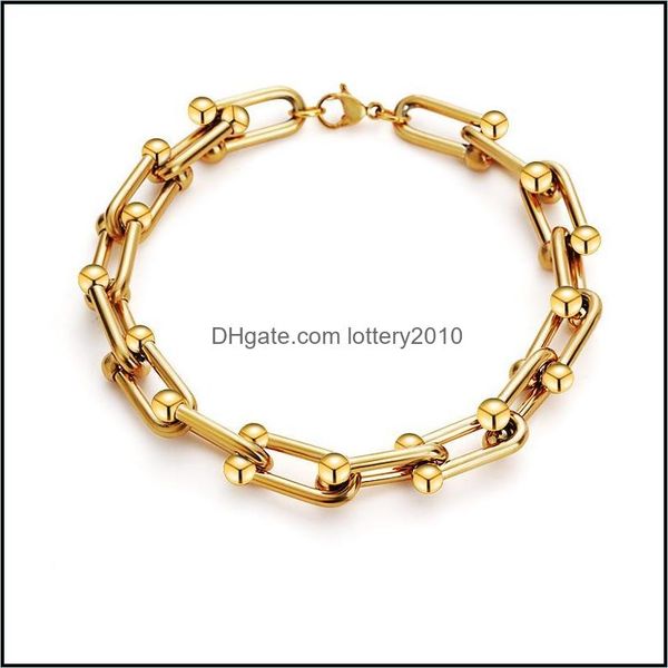 

link bracelets jewelrylink chain stainless steel u chunky bracelet for women gold/sier color metal heavy duty pseras fashion jewelry frien, Black