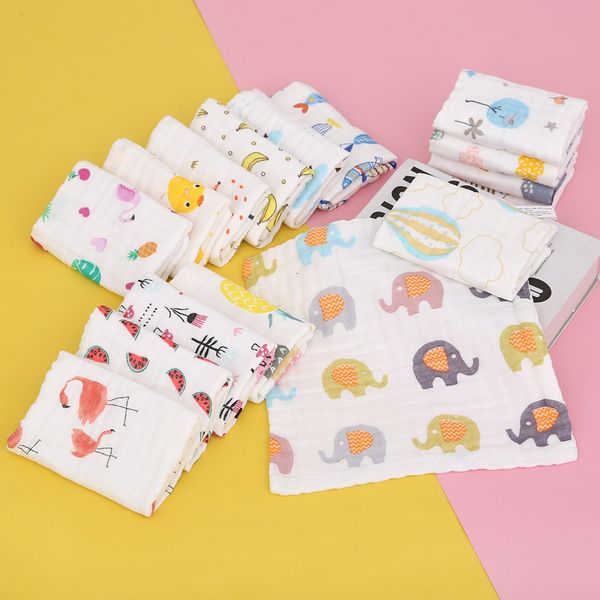 

printed high-density face baby saliva handkerchief cotton gauze square six layer sweat towel, Blue;white
