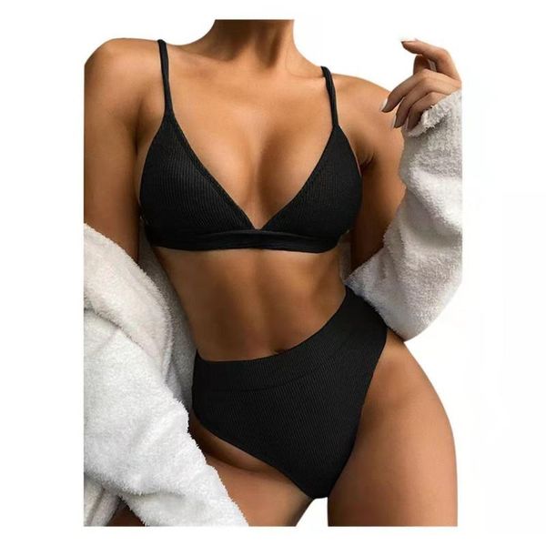 

women's swimwear bikinis 2021 woman summer ladies european and american solid color 2-piece bikini swimsuit, White;black
