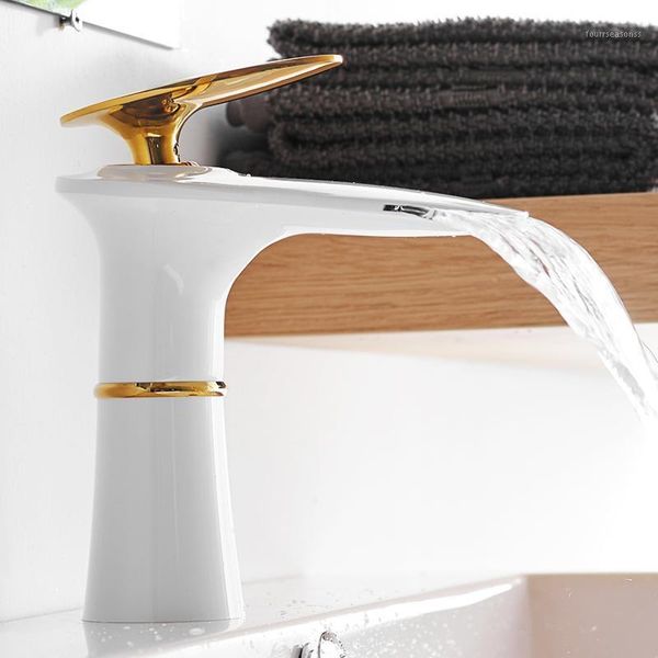 

basin faucet cold and water waterfall luxury bathroom single handle mixer tap deck mount torneira1