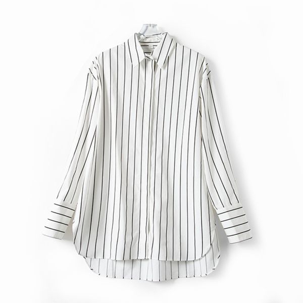 

suit stripes cotton blouse women long sleeve loose turn-down collar 2021 ol shirts, White;black