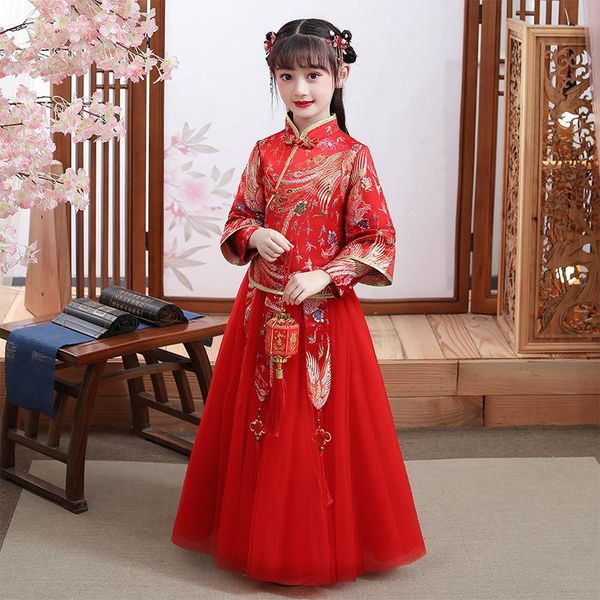 

red chinese style flower girls dresses lovely kids cheongsam baby elegant clothes traditional year dress ethnic clothing
