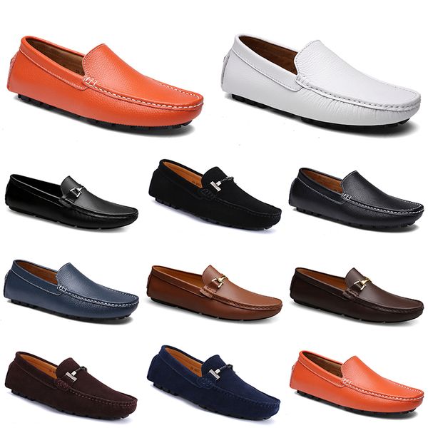 

leather doudou men casual driving shoes breathable softs sole light tan blacks navys whites blues silvers yellows greys footwear all-match l, Black