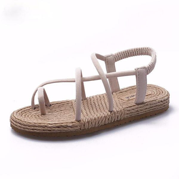 

women solid crossed thin bands open toe flat sandals elastic band summer casual shoes, Black