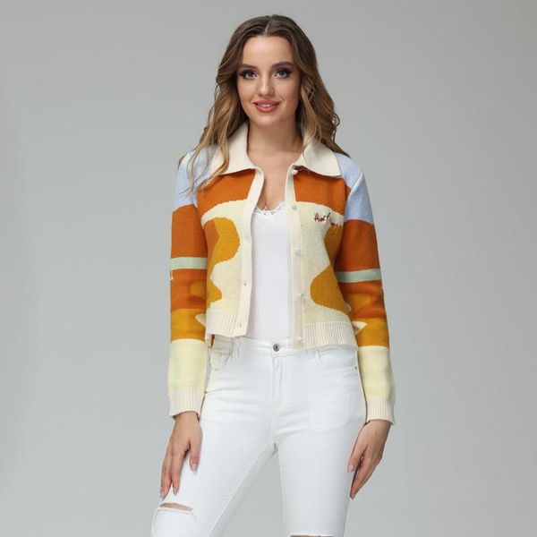 

women's jackets short knitwear lapel sweater 2021 spring autumn korean style loose coat cardigan top, Black;brown