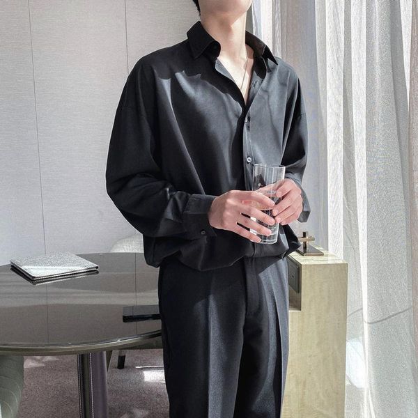 

men's casual shirts 2021 shirt sagging style korean white black loose long sleeve prevent bask in clothes office business pure color
