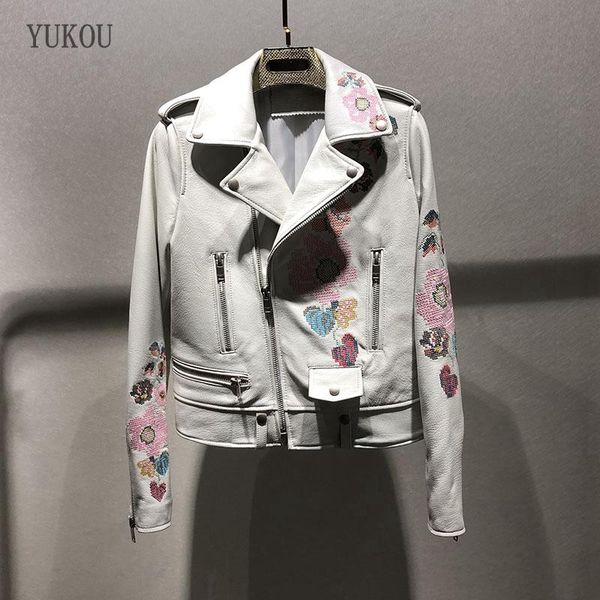 

women's leather & faux yukou woman coats high-quality jackets motorcycle clothing female real sheepskin white, Black