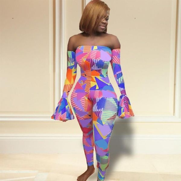 

women's jumpsuits & rompers fall long sleeve boho off shoulder jumpsuit women party printed bodycon playsuits vintage overalls, Black;white