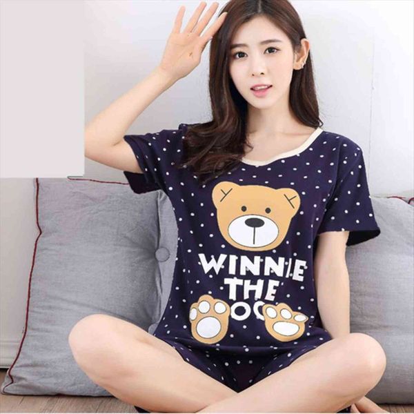 

summer shorts thin cartoon pajamas womens sleepwears korean lovely home suit two piece set short sleeve, Black;red