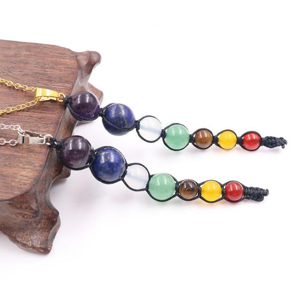 

pendant necklaces xinshangmie natural 7 chakras crystal beads handmade yoga chakra necklace men or women jewelry gife, Silver