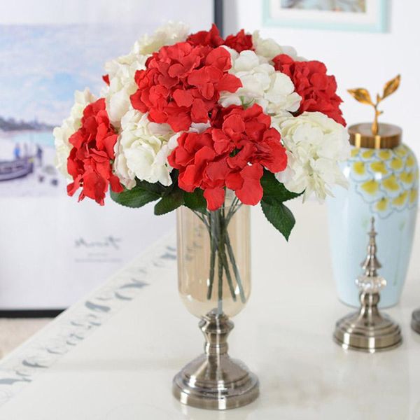 

artificial faux floral flowers plants with leaf bud branch wedding decor hydrangea bouquet single silk cloth decorative & wreaths