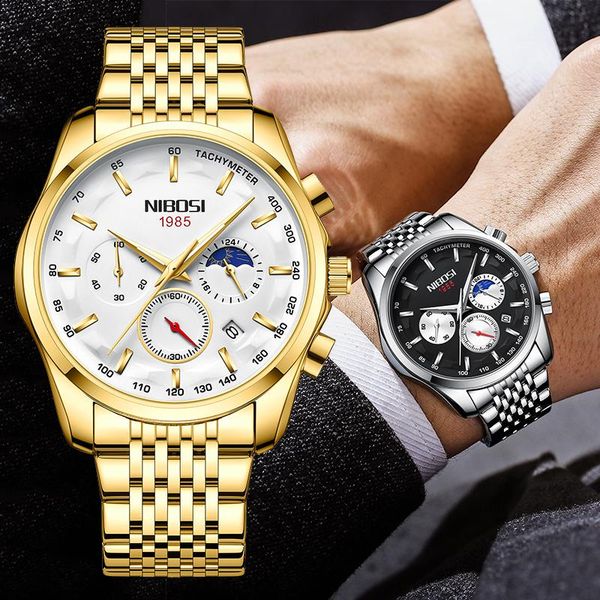 

wristwatches nibosi watches men business dress wristwatch waterproof stainless steel quartz clock sport watch reloj hombre, Slivery;brown