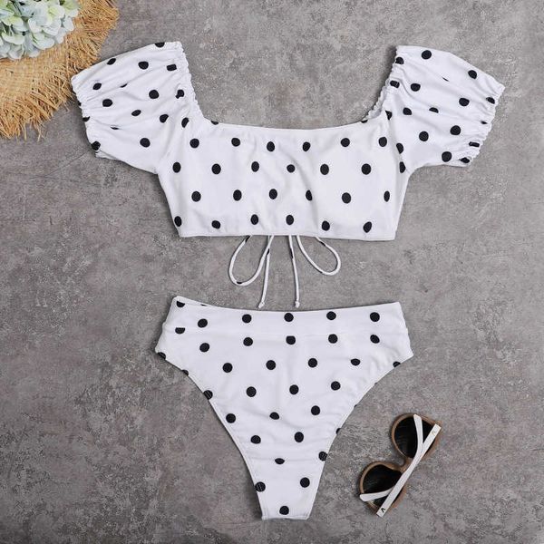 

womens tie front padded high waist bottom polka dots bikini bathing suit two swimsuitby air