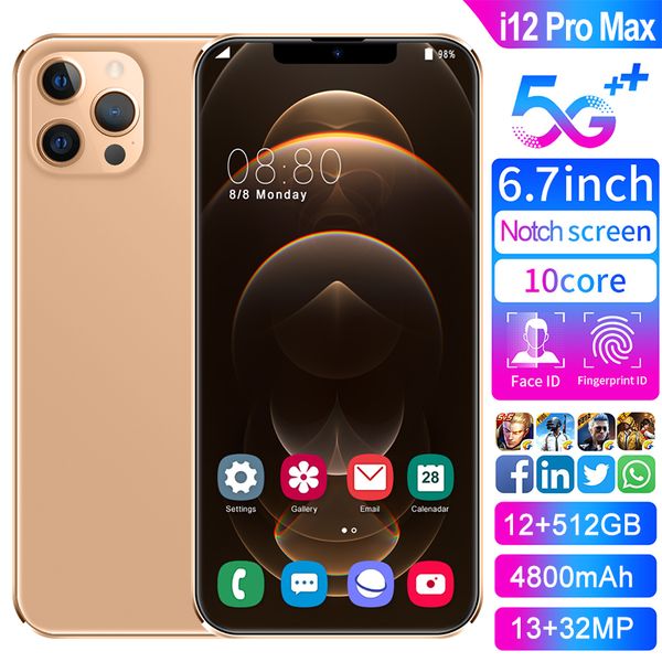 

6.7inch full-screen 4g/5g smart phone i12pro with 12+512g large memory mobile supports games, fingerprints, face unlock