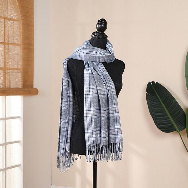 

scarves 2021 winter scarf women autumn, luxury faux cashmere fashion warm and comfortable plaid knitted shawl, women's stole, Blue;gray