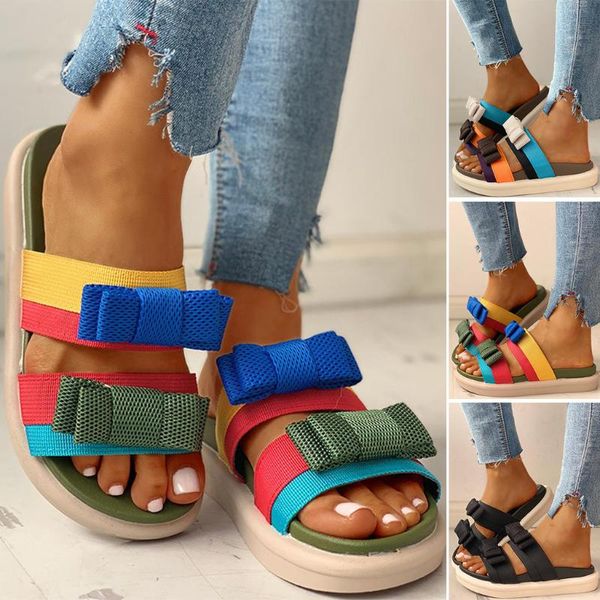 

slippers summer women shoes fashion platforms colorblock butterfly knot outdoor sandals woman zapatos de mujer, Black