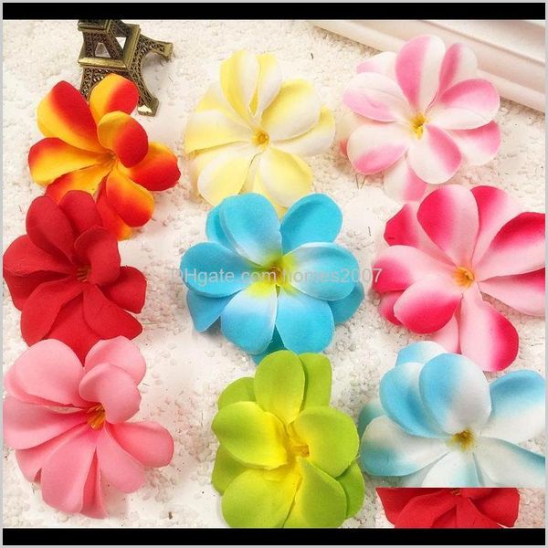 Decorativas Grinaldas Festivas Festa Suprimentos Home GardenHindJef 10 Pçs / 7dot5 cm Faux Xin Hawaii Frangipani Flor Cabeças Decoração de Casamento D