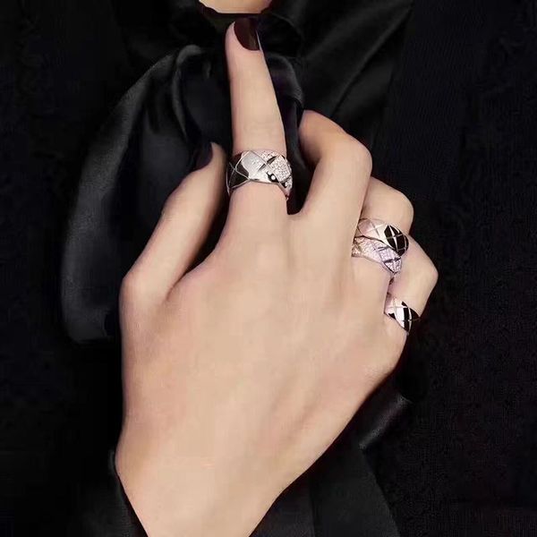 

cluster rings classic rhombus ring 925 sterling silver jewelry for women wedding cut gold color lozenge grid, Golden;silver