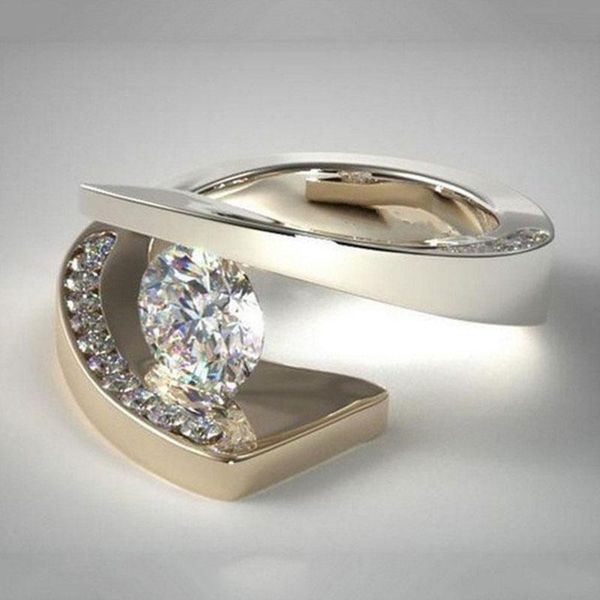 

cluster rings glamour jewelry geometry set zirconia women's girls party accessories engagement wedding, Golden;silver