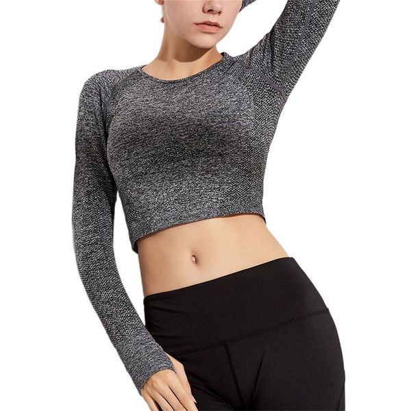 

women's blouses & shirts 2021 women seamless long sleeve crop yoga with thumb hole running fitness workout gym sports sportswear, White