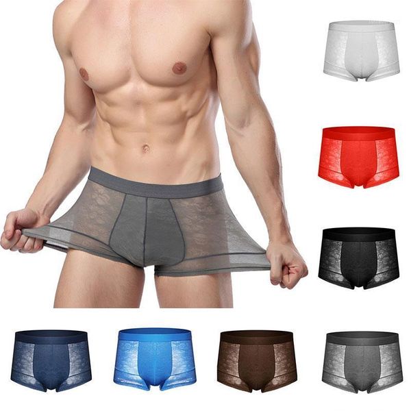 

underpants ice silk man's underwear boxer shorts transparent erotic ultra-thin jockstrap men boxershorts with low waist, Black;white