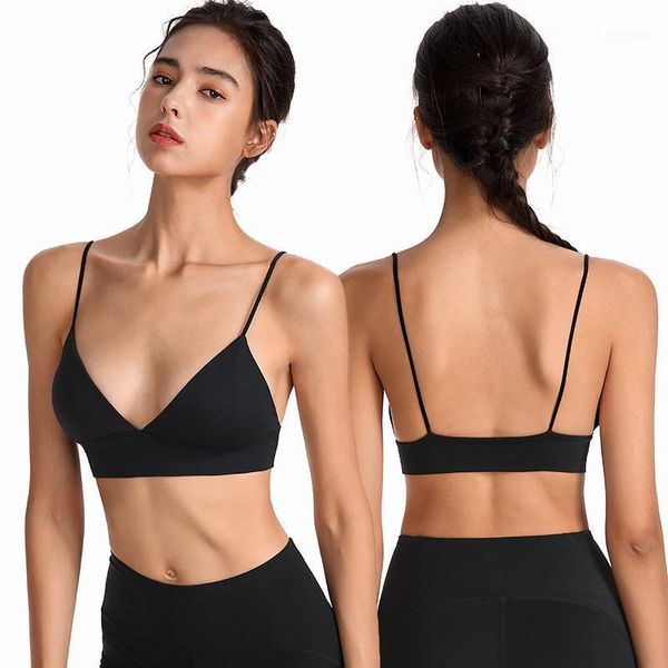 

yoga outfit triangle cup no steel ring bra deep v beautiful back stretch comfortable casual underwear sleep
