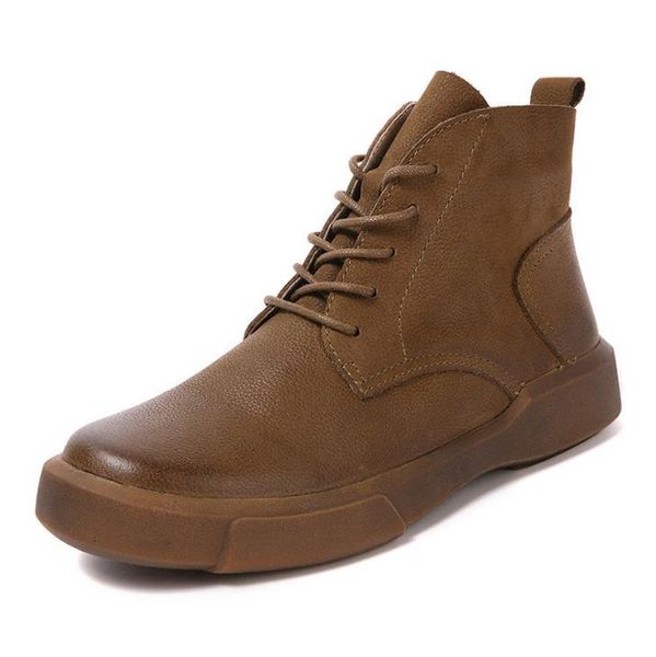 

boots womens genuine leather winter autumn classic design lace up retro ankle vintage inner zipper shoes on grade zy882, Black