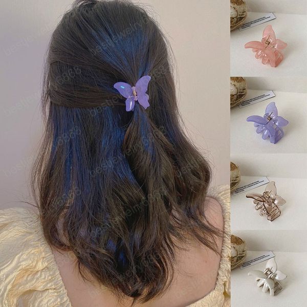 

acrylic hairpin sweet butterfly transparent hair grabs clamp for girls resin barrettes small hair claws clip accessories, Slivery;golden