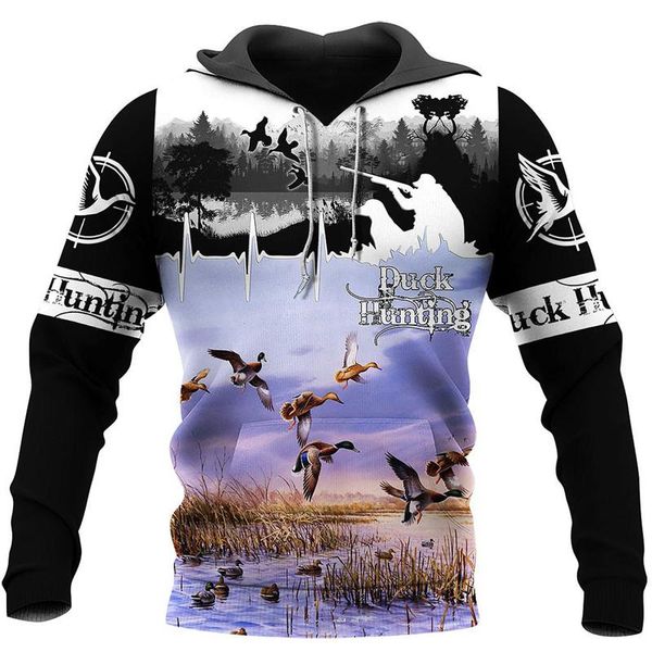 

men's hoodies & sweatshirts zipper hoodie duck hunting series 3d printing casual street hooded pullover comfortable long sleeve sweat, Black