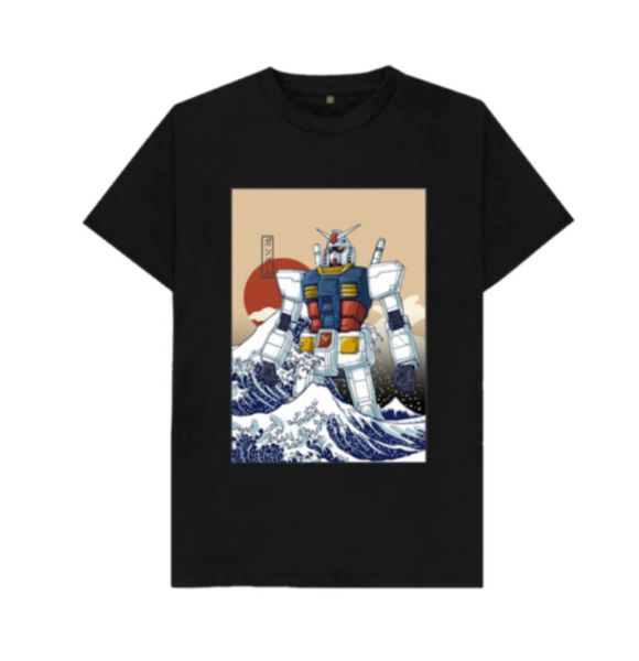 

r1 gundam great wave kanagawa japanese robots art mashup black t-shirt s-6xl, White;black