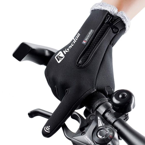 

cycling gloves touchscreen winter outdoor camping hiking motorcycle w/ fleece lining sports full finger, Black