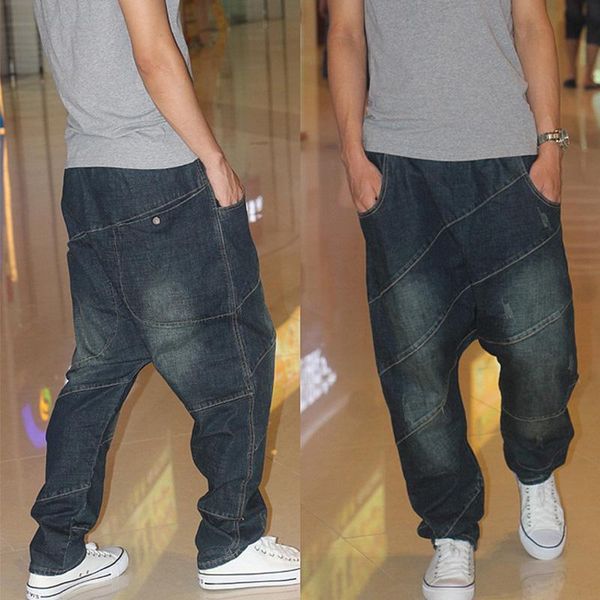 

men's jeans fattening loose hip-hop feet cross pants stretch, Blue