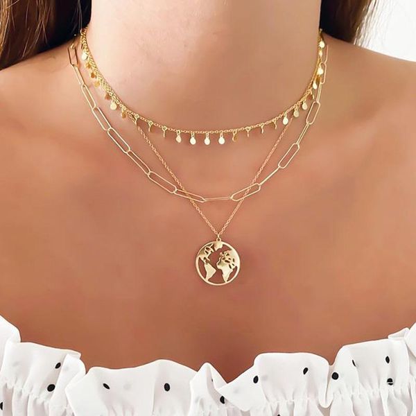 

pendant necklaces fashion sequins chain choker necklace for women gold color coin map chunky chokers punk jewelry, Silver