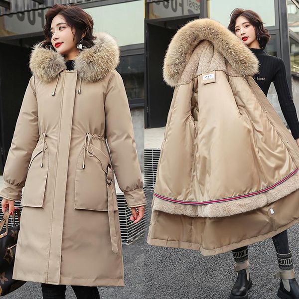 

women's down & parkas 2021 winter women fleece long jacketa casual windproof hooded thicken warm padded coat female outwear, Black