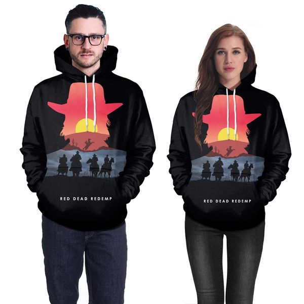 

ps4 red dead redemption 2 3d couple hoodie digital biack printing leisure trend, Black