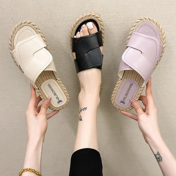 

shoes woman 2021 female slippers luxury slides low soft designer summer flat beach basic rome pu fashion sl, Black