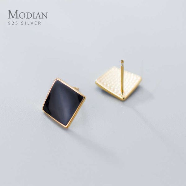 

luxury 925 sterling silver trendy square shape enamel stud earrings for women wedding party fashion jewelry 210707, Golden;silver