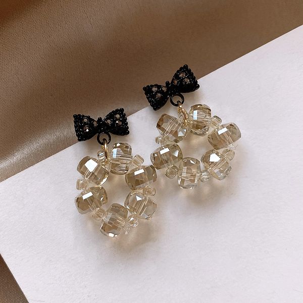 

2021 new elegant black bow crystal charm earrings women's earring luxury halloween party ear stud fashion jewelry for girls, Golden