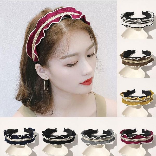 

hair accessories korean women pearl headband wide ruffles hoops temperament elegant girls hairband arrivals