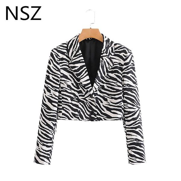 

women black and white animal print zebra cropped blazer long sleeve fashion ladies short coat party jacket outerwear women's suits & bl, White;black