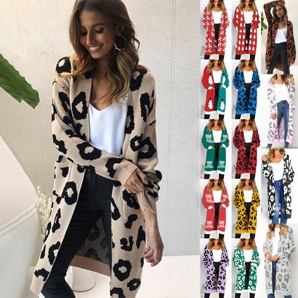 

women's sweaters s-xl autumn winter open stitch sweater casual leisure knitted coat women leopard cardigan, White;black
