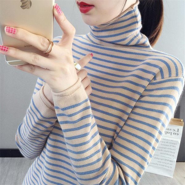 

women's sweaters autumn winter women sweater basic long sleeve knitted turtleneck pullover fashion striped warm female jumper knitwear, White;black