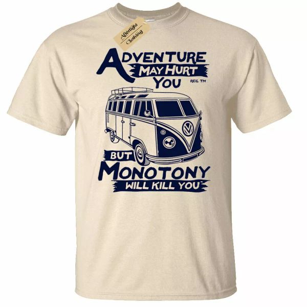 

Adventure may hurt you t-shirt men's camper bus, White;black