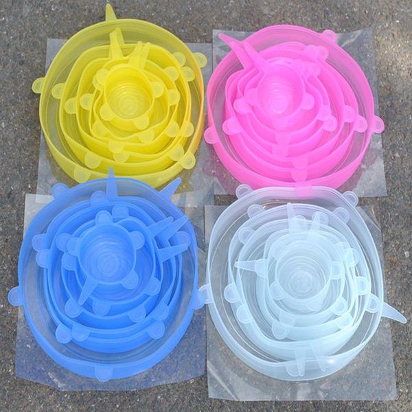 

kitchen storage & organization 6-piece stretchable silicone lid, washable silicone, reusable universal lid packaging box