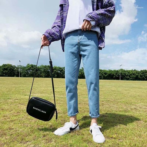 

men's straight jeans spring festival korean fashion loose pants casual cotton black denim trousers1, Blue