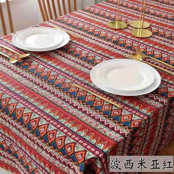 

nordic literary cotton linen plaid tablecloth red bohemia printing restaurant table coffee cloth